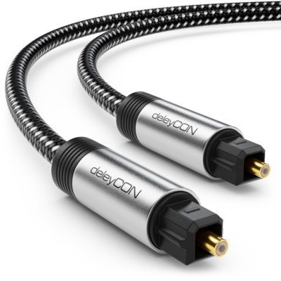 deleyCON 0,5m Toslink Kabel Nylon & Metallstecker Optisches Digital Audio Kabel