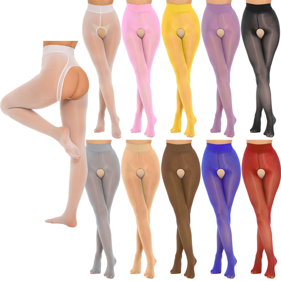 DE Damen Pantyhose Glänzend Strumpfhosen Tights Offen Schritt Stretch Dessous - Bild 3 von 3