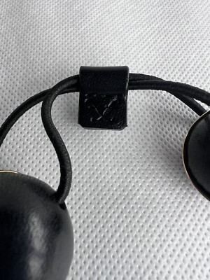 Vintage Frédéric Fekkai Black Leather Balls whimsigoth grunge Ponytail Holder Vintage Frédéric Fekkai Black Leather Balls With Gold Trim  main image 3