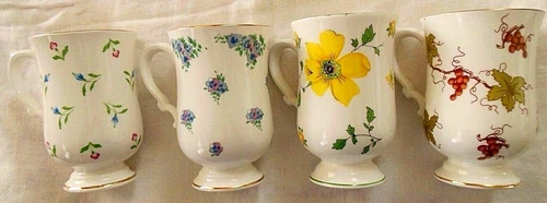 Lot of Pedestal Mugs Royal Victoria Fine Bone Made England A Gardeners Delight!