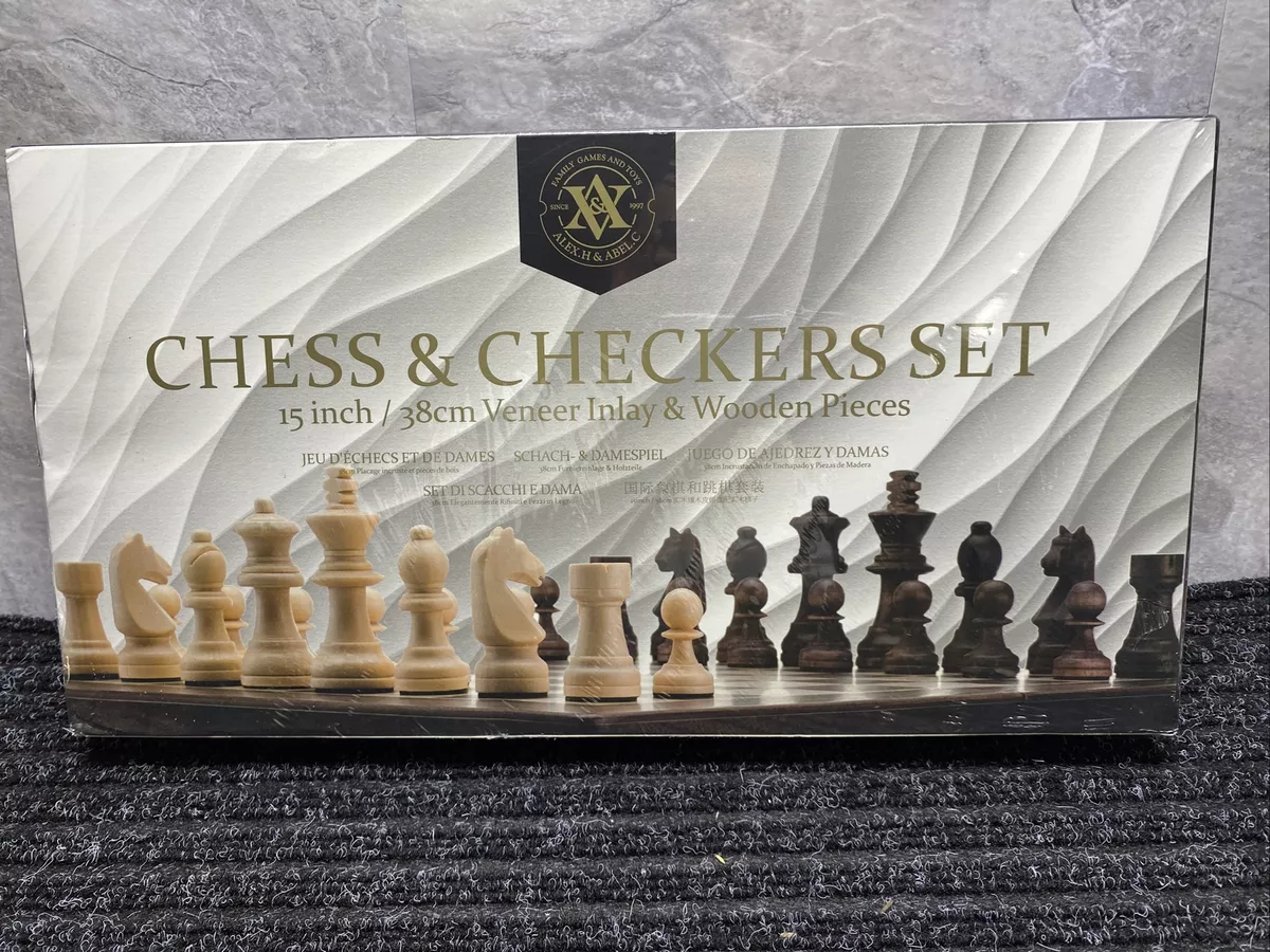  A&A 15 inch Wooden Folding Chess & Checkers Set w/ 3 inch King  Height Staunton Chess Pieces / 2 Extra Queens / 2 in 1 Board Game : Toys &  Games