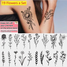 Set of 19 Flowers Waterproof Temporary Fake Tattoo Stickers Arm Leg Body Art