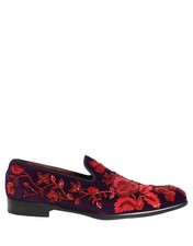 Dolce & Gabbana Violet Red Bead Embellished Loafers Men's Shoes