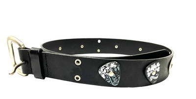 Belt Mens Womens Unisex Black Leather Skull Guitar Pics Size S Small