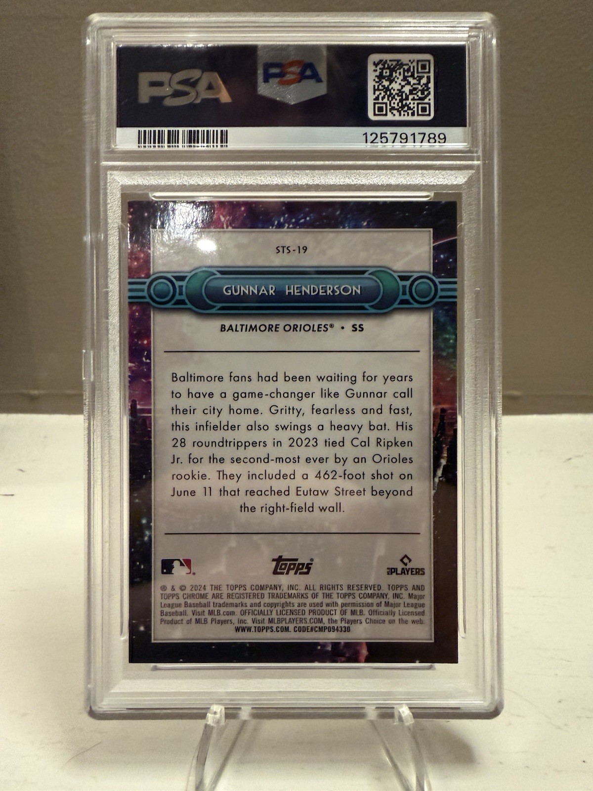 Gunnar Henderson 2024 Topps Chrome Swinging For The Stars PSA 9 view 2