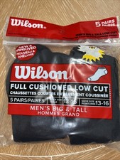 Wilson Men FULL CUSHIONED LOW CUT Socks 5 PAIRS Cotton COLOR BLACK SIZE 13-16