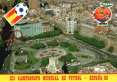 Ansichtskarte_ Barcelona, Placa de Catalunya, WM Spanien 1982