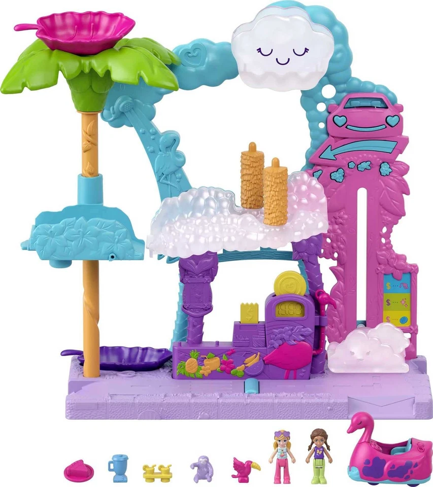 Mattel Polly Pocket Flamingo Spaß Auto Waschanlage - ab 4 Jahren - mit Figuren