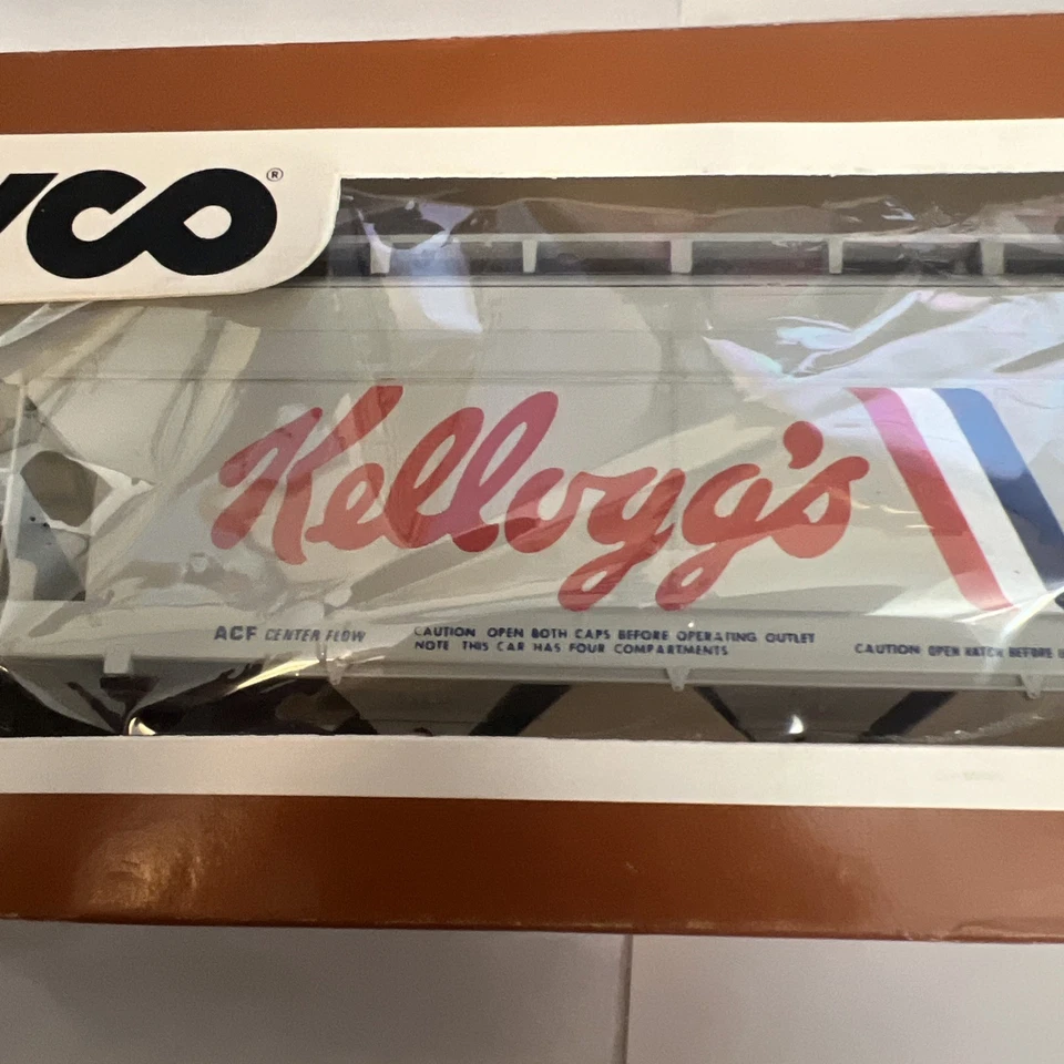 Tolva de flujo central Kellogg's escala TYCO HO #358A vagón de tren con caja Foto 2 de 4