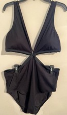 NWT Aerie Real Good Black Ribbed Crossover CutOut One Piece Swimsuit Sz XXL LONG