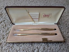 Vintage Cross Ball Point Pen Pencil Set 10 Karat Gold Filled Case and Booklet