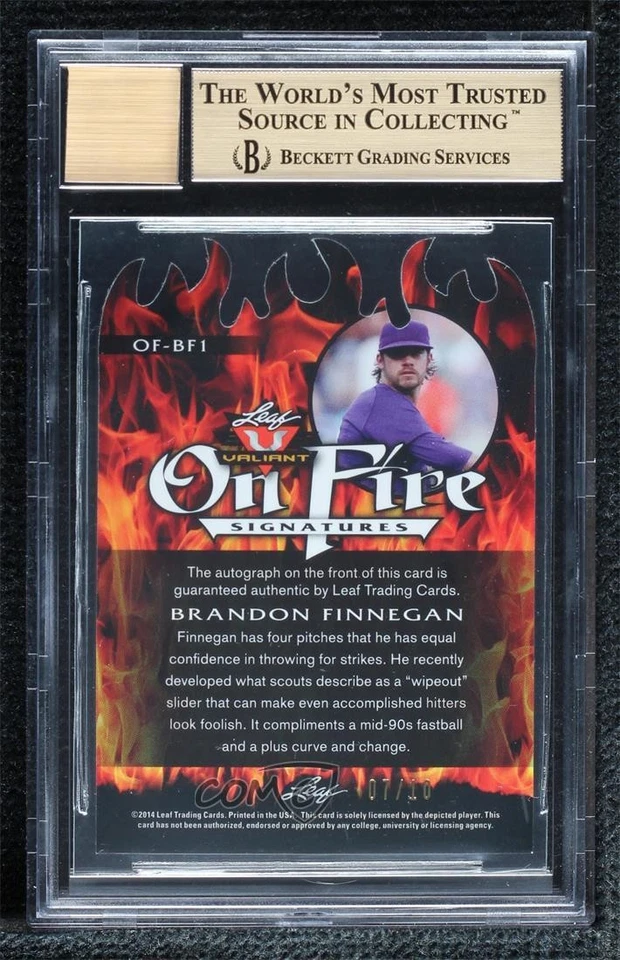 2014 Leaf Valiant On Fire Purple Prismatic /10 Brandon Finnegan BGS 9.5 Auto - Image 2 of 2