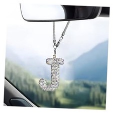 Bling Initial Car Rear View Mirror Ornament, Crystal Sparkling Cute Letter J