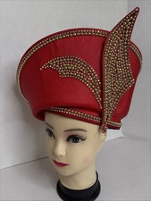 Vintage Jack McConnell Hat Red Straw Rhinestones Structured Cocktail Crown Tip