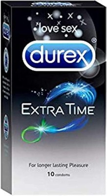 Durex Extra Time Lubricated Condoms | Delay Gel for Extended Play- Pack of 10