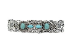 Turquoise stone silver tone metal flower western native style hair clip barrette