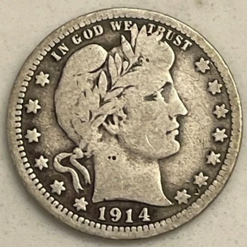 1914 P Barber Quarter - 90% Silver