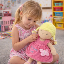 Personalised Rag Doll , Butterfly Pink, embroidered gift