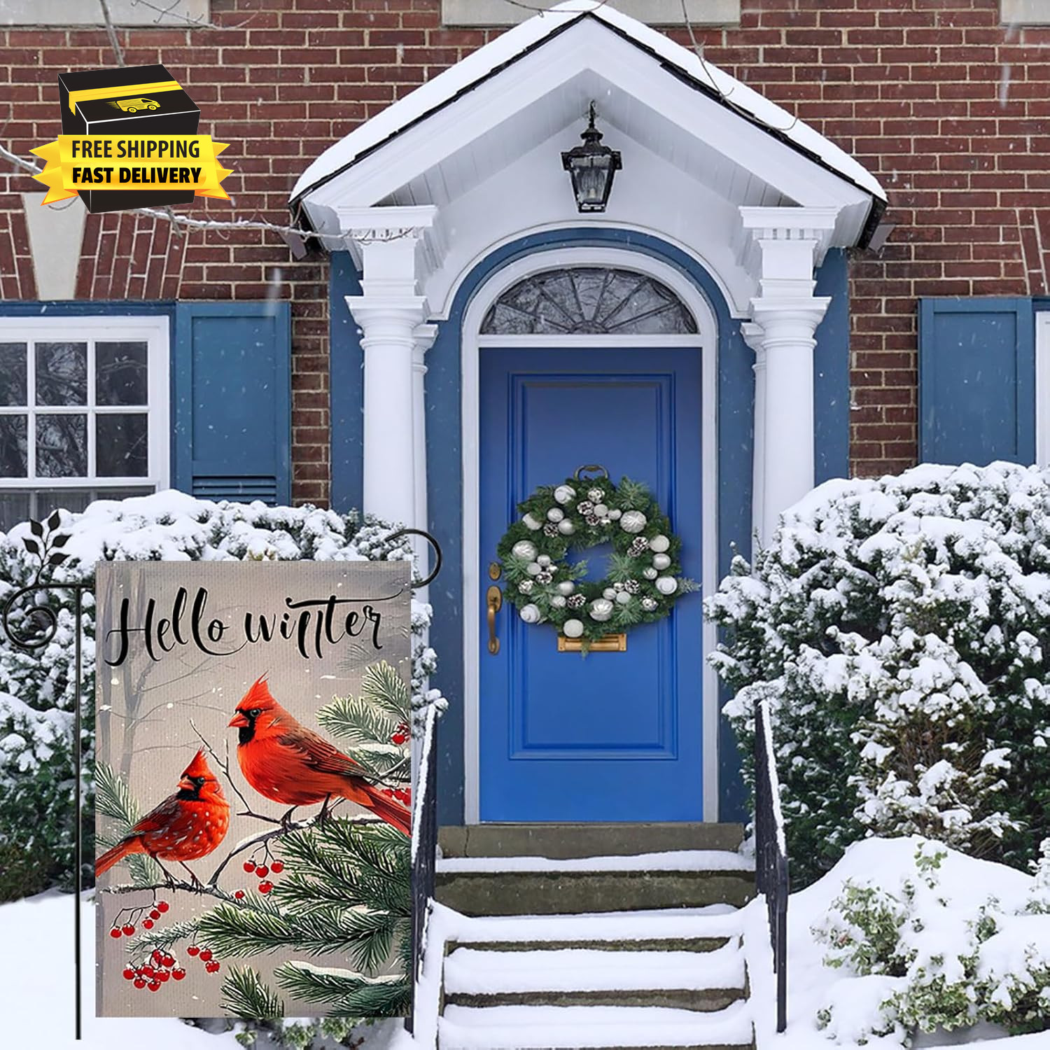 Winter Cardinal Bird Garden Flag 12X18 Double Sided Christmas Banners for outsid