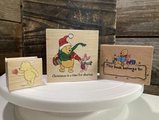 Lot of 3 Winnie the Pooh Wooden Rubber Stamps