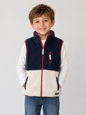 Eddie Bauer Kids Sherpa Fleece Vest Navy Cream Red Zip Up Colorblock Warm Size 6