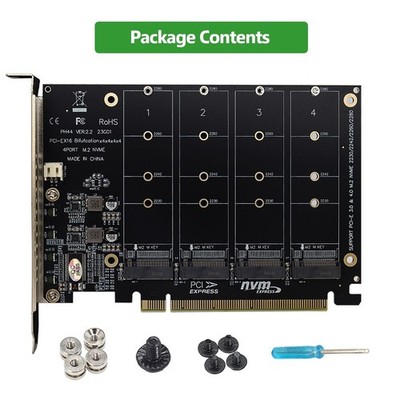 4-Port PCI-E 4.0 X16 NVME SSD Adapter Card, Support Soft RAID 64Gbps Full Speed
