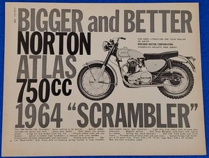 1964 NORTON 750cc SCRAMBLER OHV TWIN MOTORCYCLE VINTAGE CYCLE MAGAZINE PRINT AD