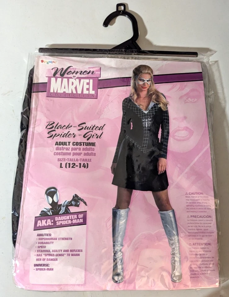 Marvel Mujer Traje Negro Araña-Niña Disfraz Adulto L (12-14) Con Máscara de Ojos Foto 2 de 4