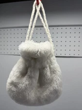 American Girl Child’s White Faux Fur Lined Quilted Drawstring Purse 8” X 6”