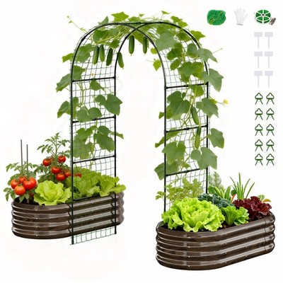 Galvanized Steel 3-in-1 Garden Bed - with 2 Planters & 87'' High Trellis.