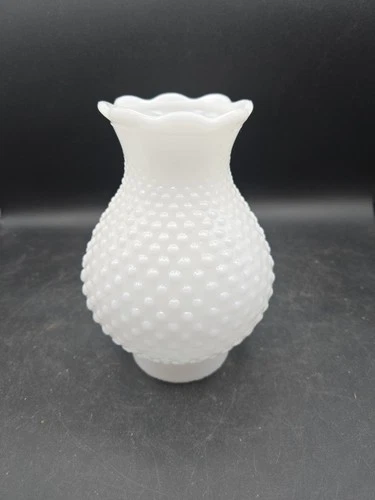 Vintage White Milk Glass Hobnail Ruffled Top Lamp Shade 7" Tall 3" Fitter