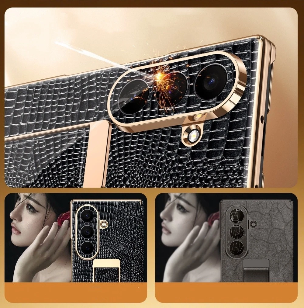 Genuine Cowhide Leather Wristband Case For Samsung Z Fold8 7 W26 Crocodile Cover - Picture 7 of 25
