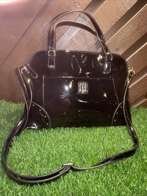 Tommy Hilfiger Black Patten Leather Satchel Crossbody Purse 