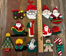 Handmade Yarn Plastic Needlepoint Canvas CHRISTMAS Ornaments LOT 13