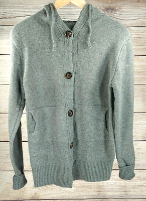 Women Hooded Cardigan with Packet Warm Gray Wool Sweater Shrug Medium
