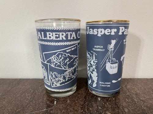 Set 2 bicchieri vintage blu smerigliato canadese souvenir tè nocciola Atlas anni 60 - Foto 2 di 9