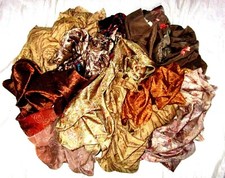 LOT ART SILK Antique Vintage Sari REMNANT Fabrics 100 GRAMS BROWN CRAFT DOLL BUY