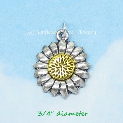 2 Tone Sunflower Charm Pendant Silver & Gold 11033-P