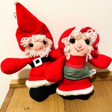 Santa & Mrs. Claus Plush 7" Vtg Dan Brechner Christmas Felt Kitch Grannycore