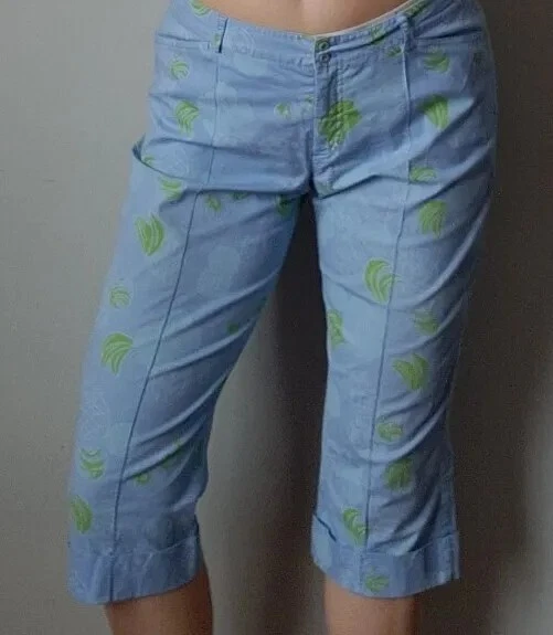 Vtg 90's Lilly Pulitzer Blue Cotton Fruit Print Cropped Capri Pants! Size 8