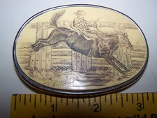 VIntage Etched Marble Western Belt Buckle Horse Bucking Bronc