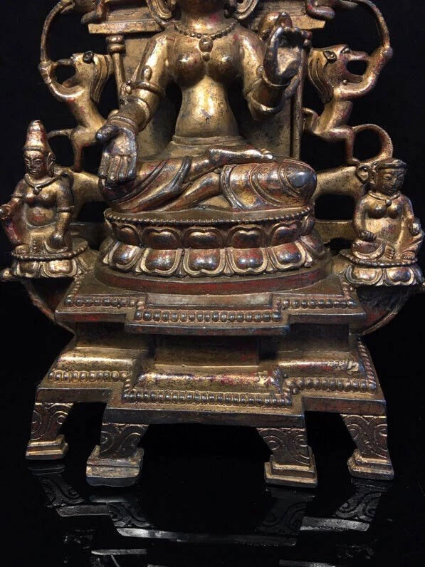 Antiguo Budismo Chino Bronce Kwan-Yin Guanyin Bodhisattva Diosa Buda Estatua Foto 3 de 4