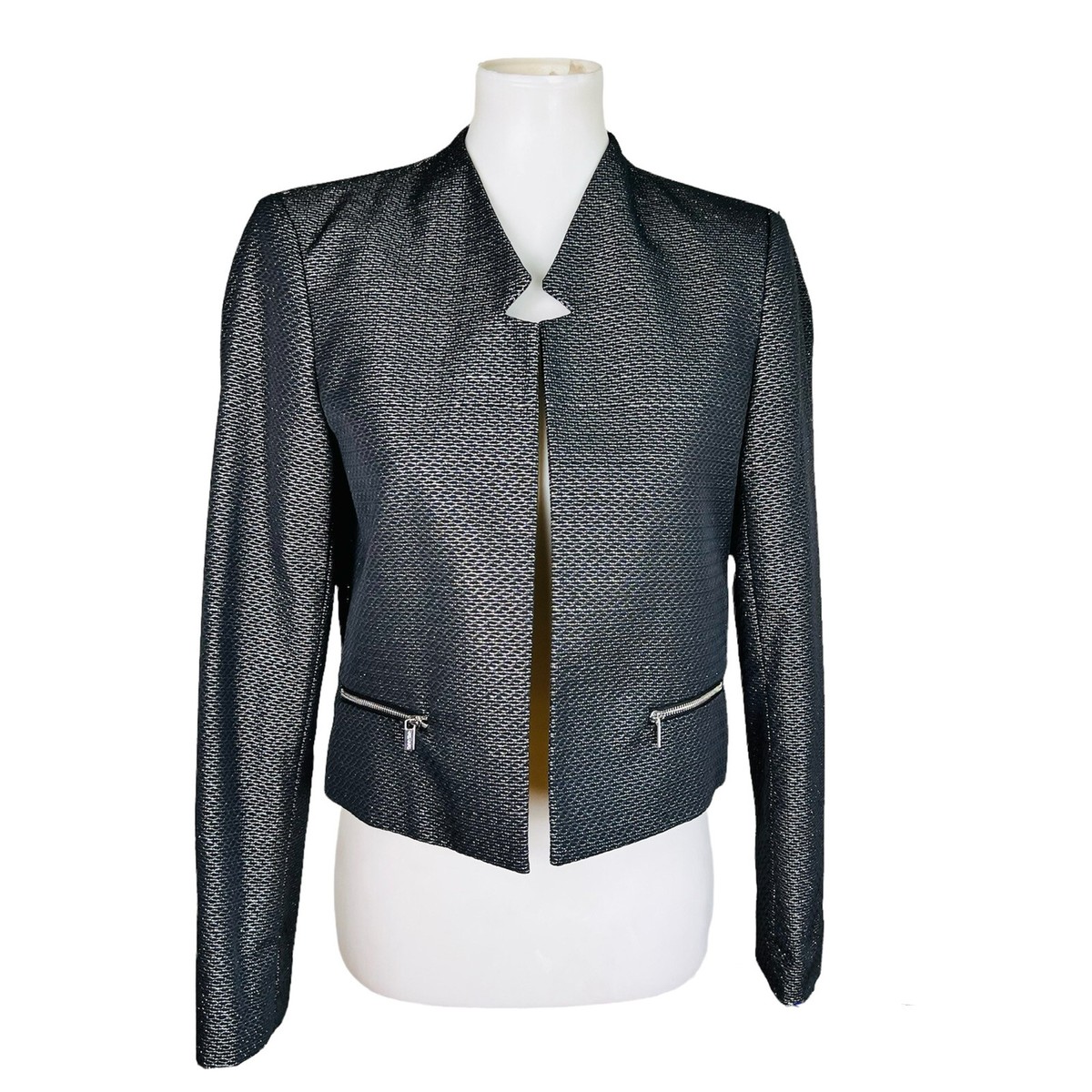 CALVIN KLEIN Women 1PC Black Polyester Metallic Lined Open Front Blazer  Size