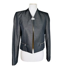 CALVIN KLEIN Women Blazer Size 6 Black Polyester Metallic Lined Open Front