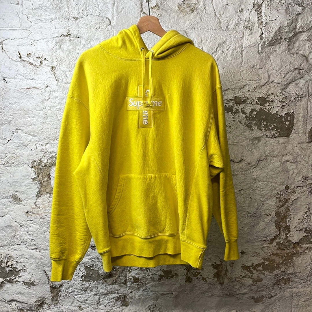 Sweat à capuche logo boîte croisée jaune suprême taille L