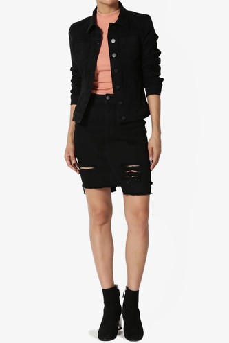TheMogan Asymmetric Raw Hem High Waist Distressed Denim Pencil Skirt - Picture 8 of 14