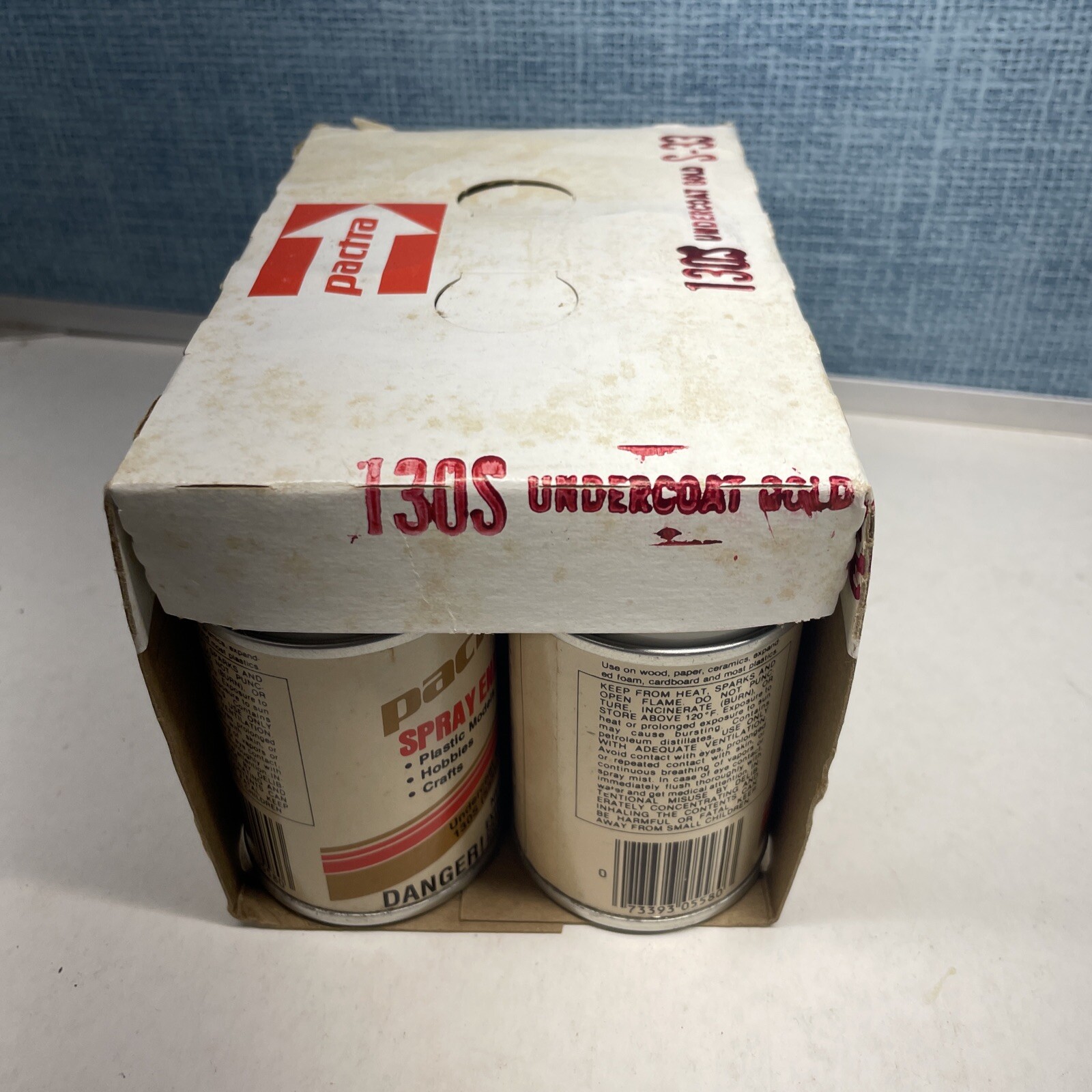 (6) NOS VINTAGE PACTRA UNDERCOAT GOLD SPRAY ENAMEL CAN PAINT PAPER
