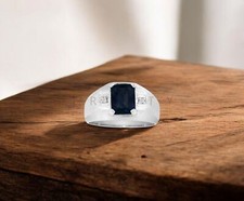 Black Onyx Emerald Cut Gemstone With 925 Sterling Silver Ring For Men's #A115
