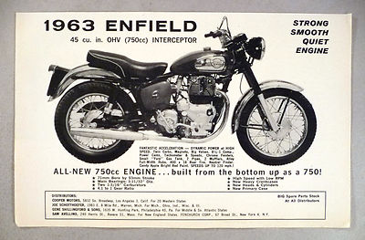 Enfield Motorcycle PRINT AD - 1963 ~~ Interceptor