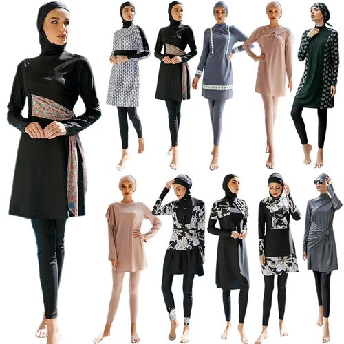 Muslim Modest Swimwear Swimsuit Full Cover Islamic Burqini Burkhini Burkini 3pcs